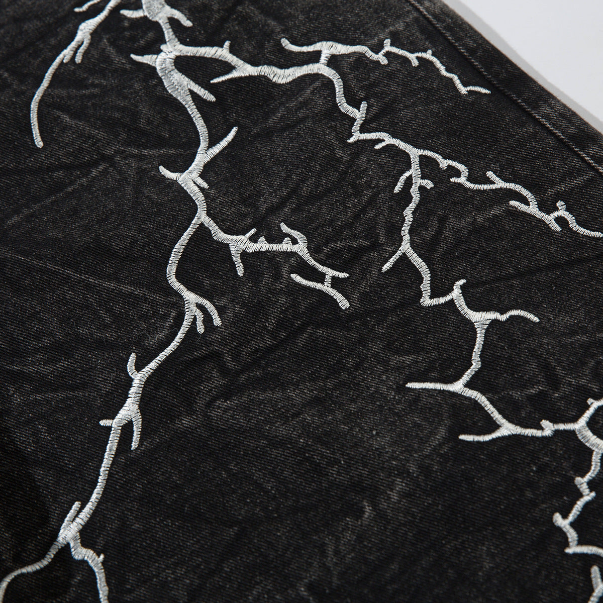 Washed Flare Lightning Embroidery Wide-Leg Denim Jeans WN12663