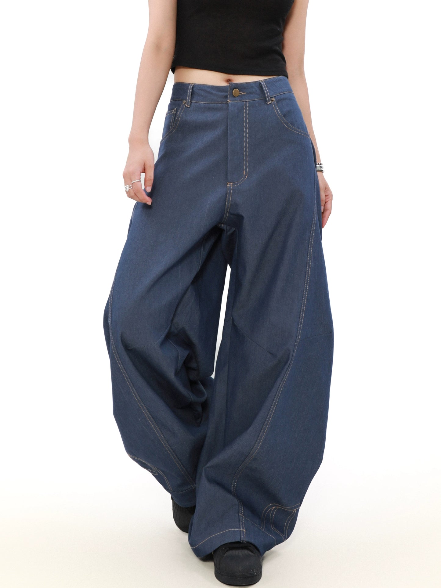 Inverted Design Wide Leg Denim Jeans WN8316