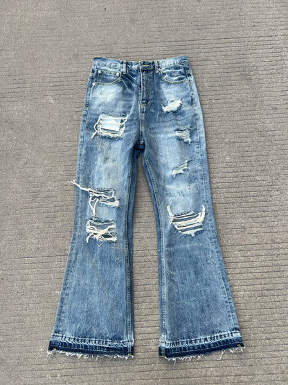 Damage Washed Flare Denim Jeans WN24128
