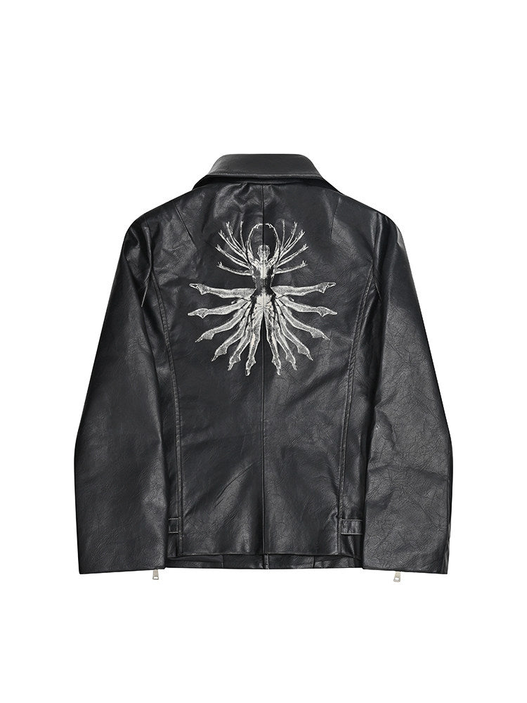 Asymmetric Zipper Lapel PU Leather Jacket WN27121