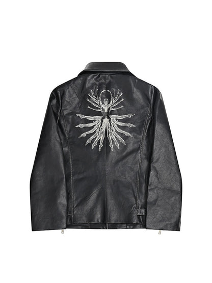 Asymmetric Zipper Lapel PU Leather Jacket WN27121