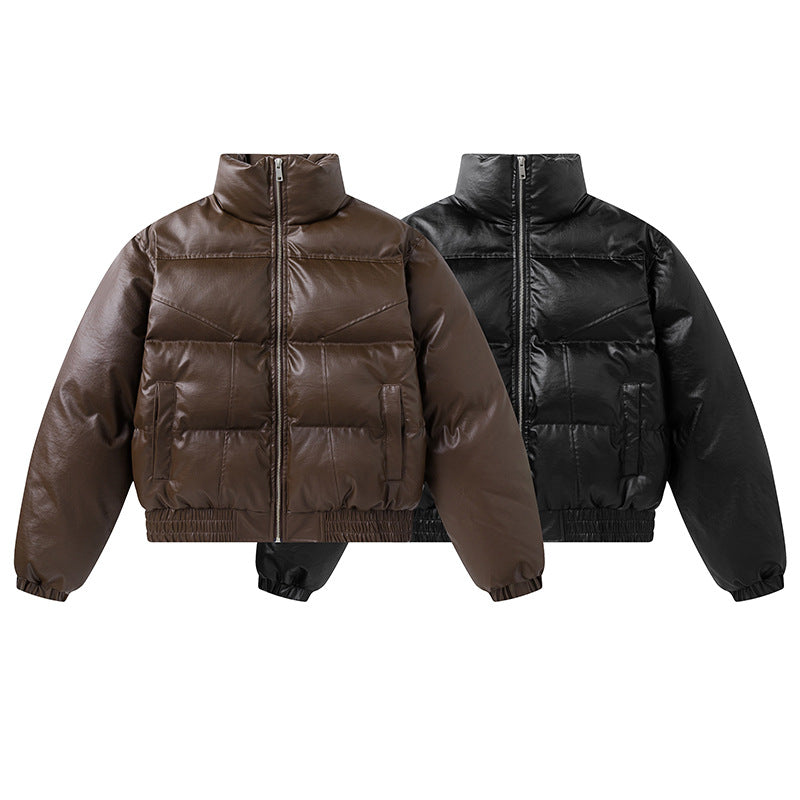 Quilted Short Pu Leather Puffer Jacket WN11319