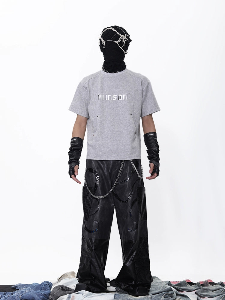 Curve Pocket Patch Embroidery Short Sleeve T-Shirt WN18730