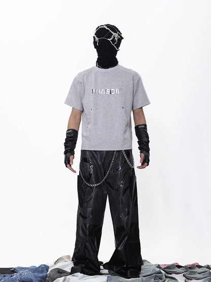 Curve Pocket Patch Embroidery Short Sleeve T-Shirt WN18730