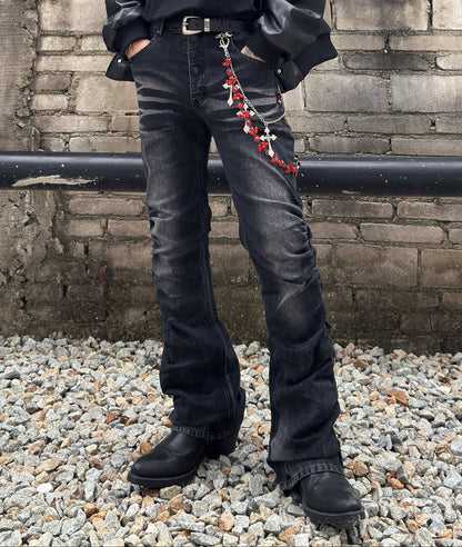 Washed Pleats Curved Denim Jeans WN22977