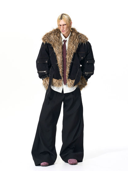 Fake Fur Patchwork Puffer Batwing Denim Jacket WN21836
