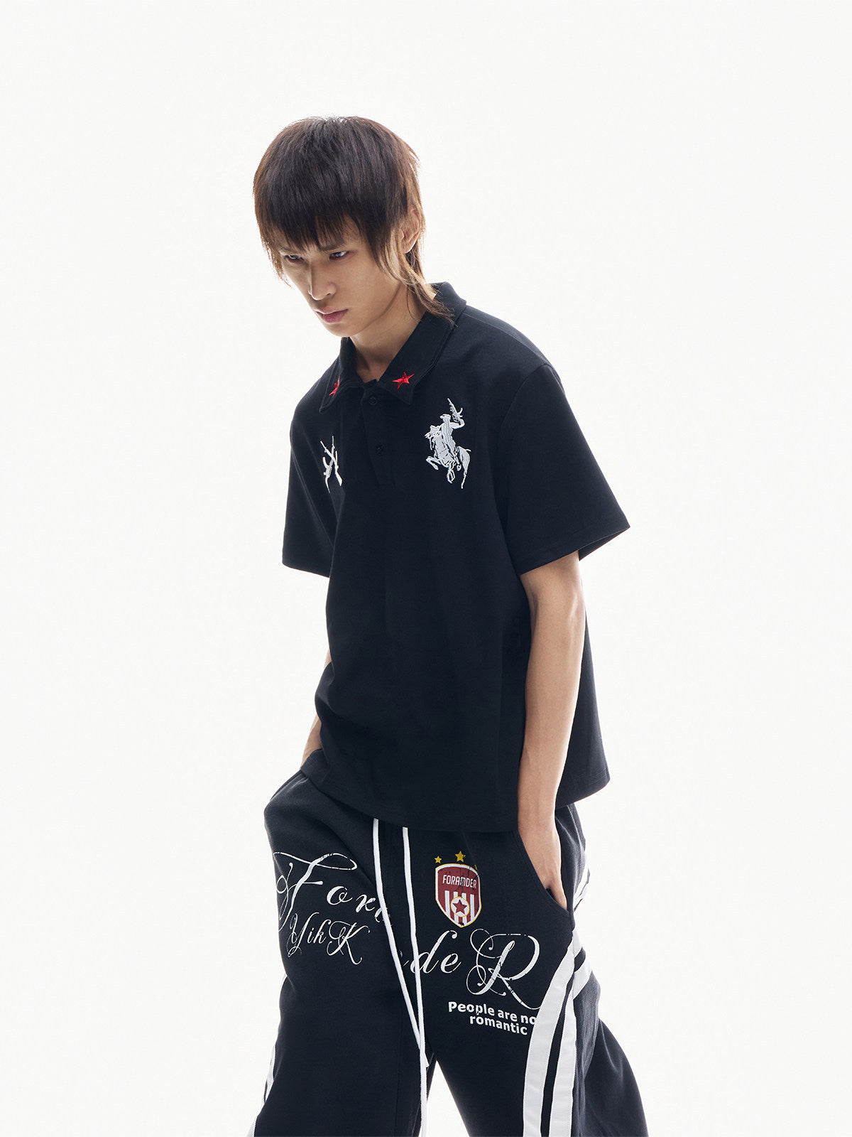 Star Embroidery Chest PrintShort Sleeve Polo Shirt WN27352