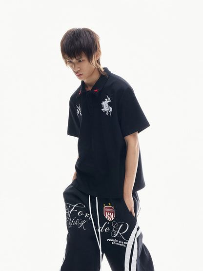 Star Embroidery Chest PrintShort Sleeve Polo Shirt WN27352