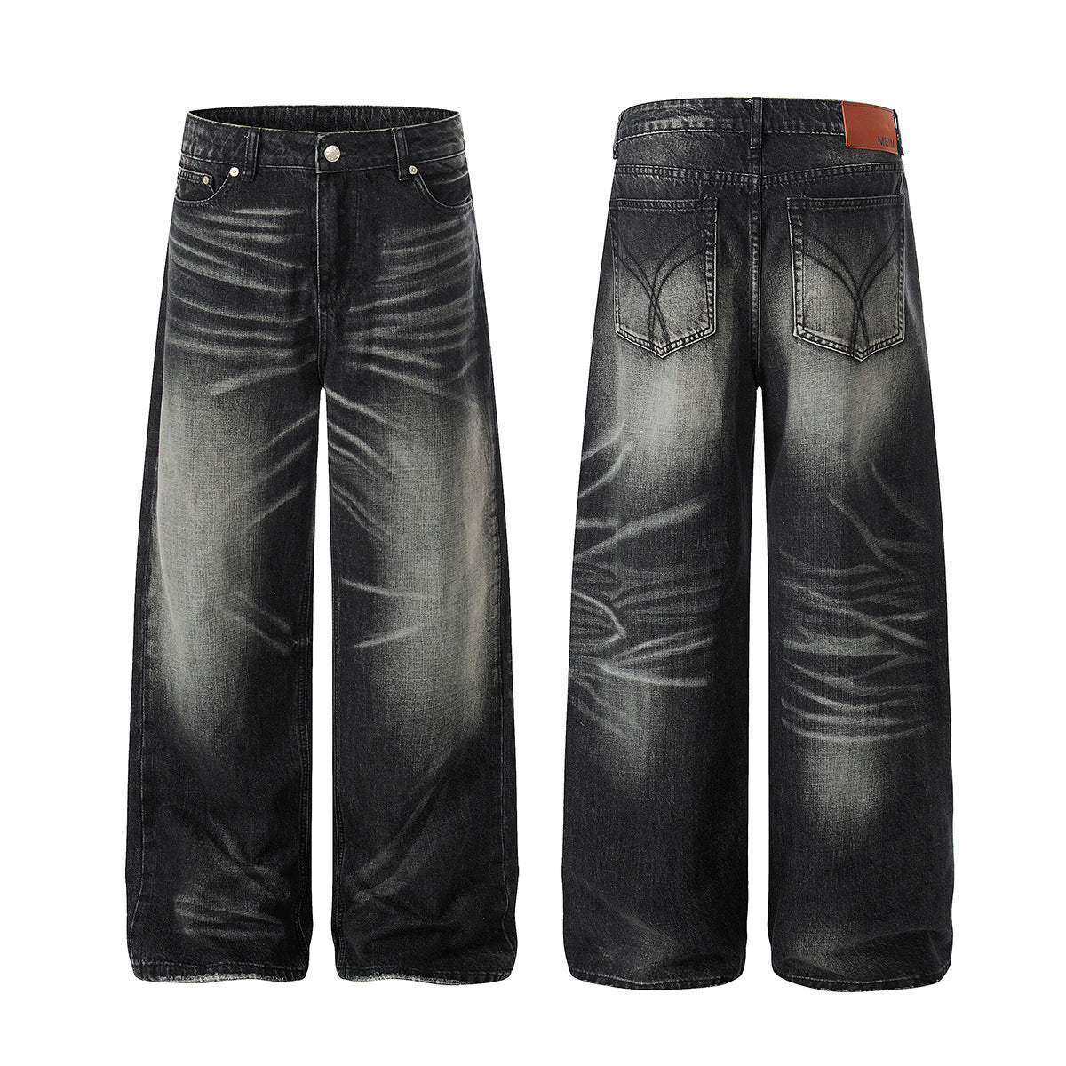 Washed Whisker Wide Leg Denim Jeans WN23063