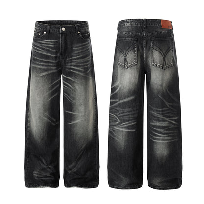 Wash Whisker Wide Leg Denim Jeans WN25582