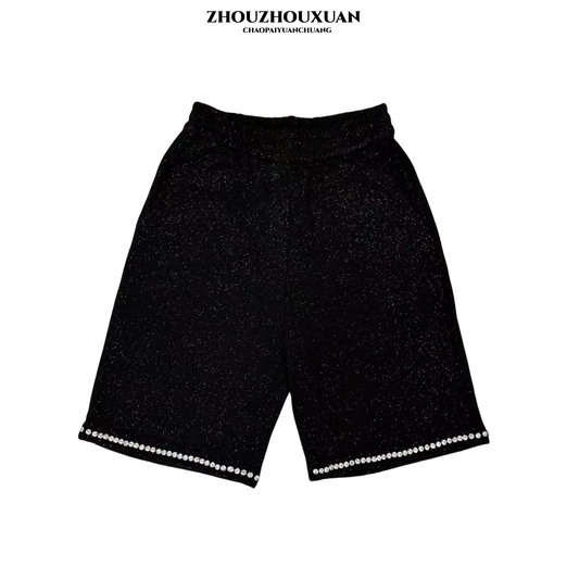 Rhinestone Crystal Detail Short Pants WN20695