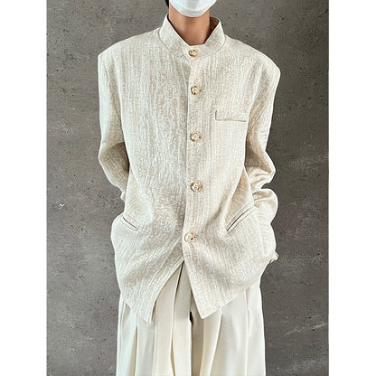 Standing-Collar Linen Jacquard Tailored Jacket WN20028
