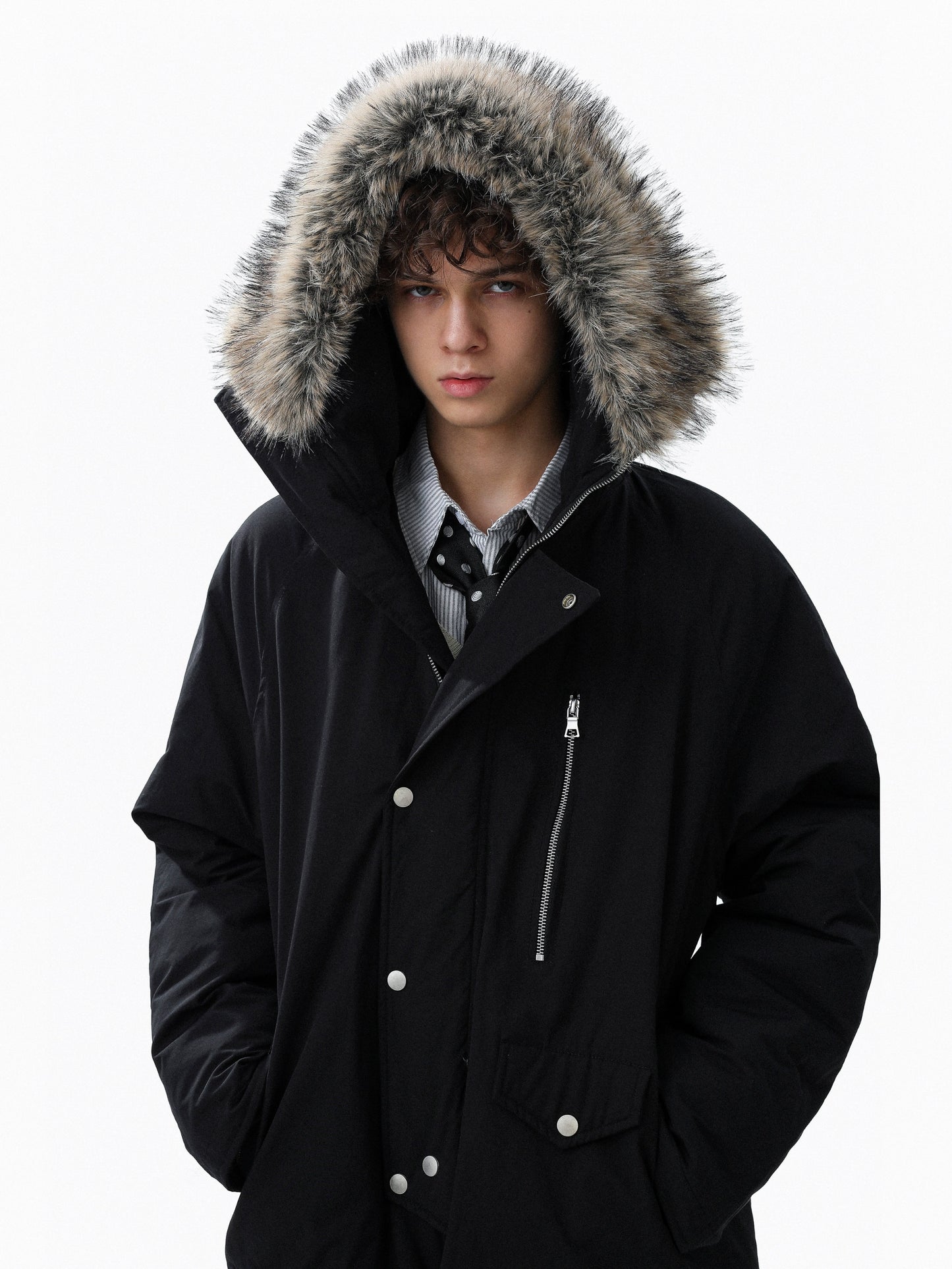 Fake Fur-Collar Pockets Design Warm Coat WN22100