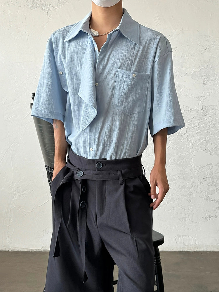 Asymmetrical Patchwork Short Sleeve Shirt WN19941