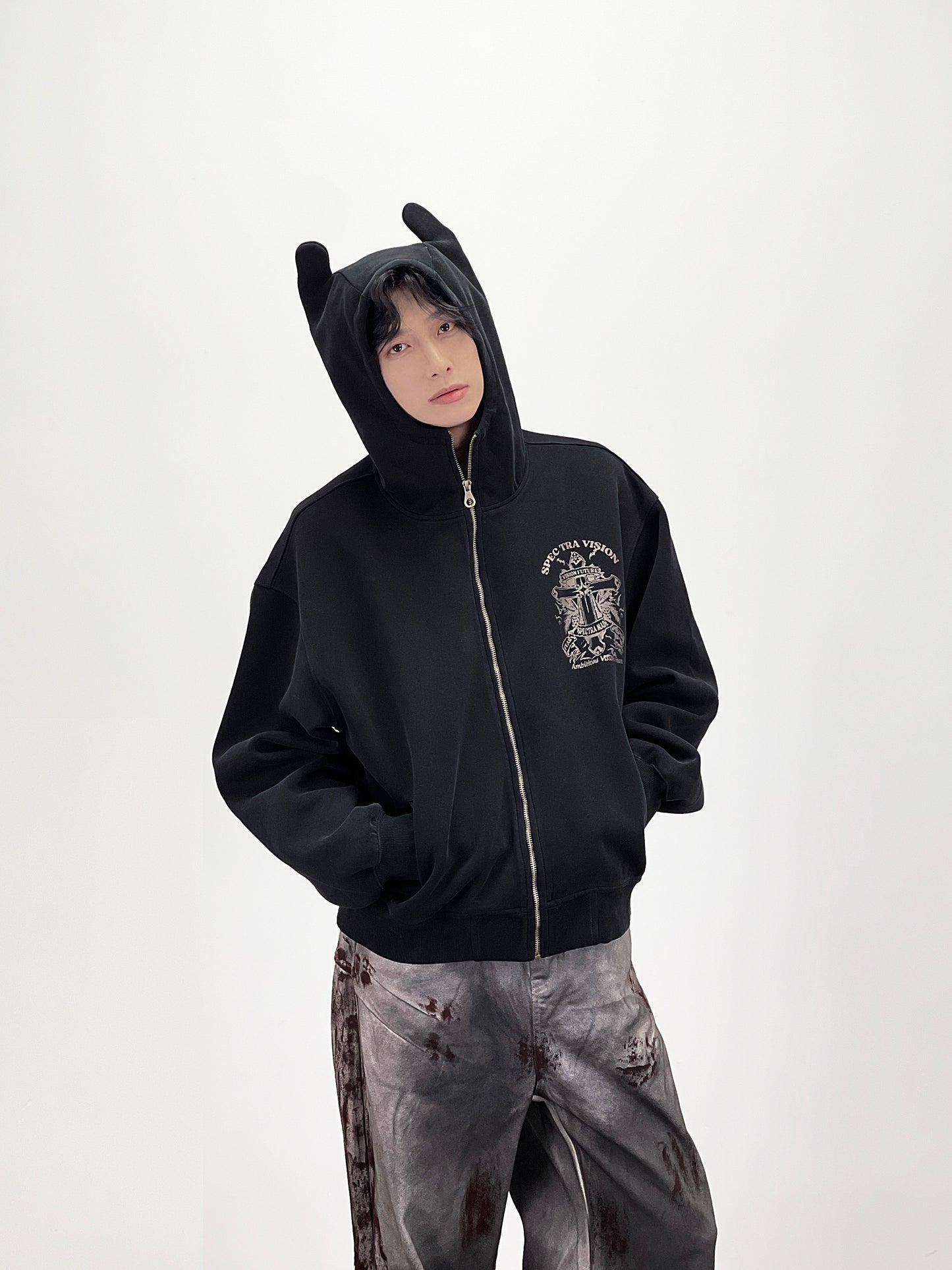 Cross Print Heavyweight Zipper Hoodie WN24264