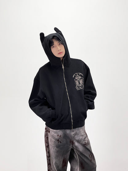 Cross Print Heavyweight Zipper Hoodie WN24264