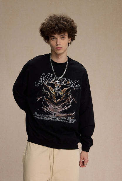 Washed Print Round Neck Sweatshirt WN9992