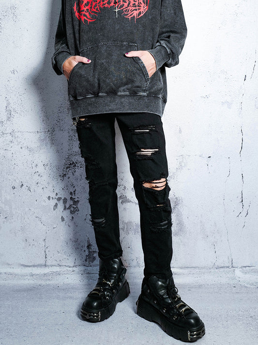 Punk Stretch Damage Skinny Denim Jeans WN15874