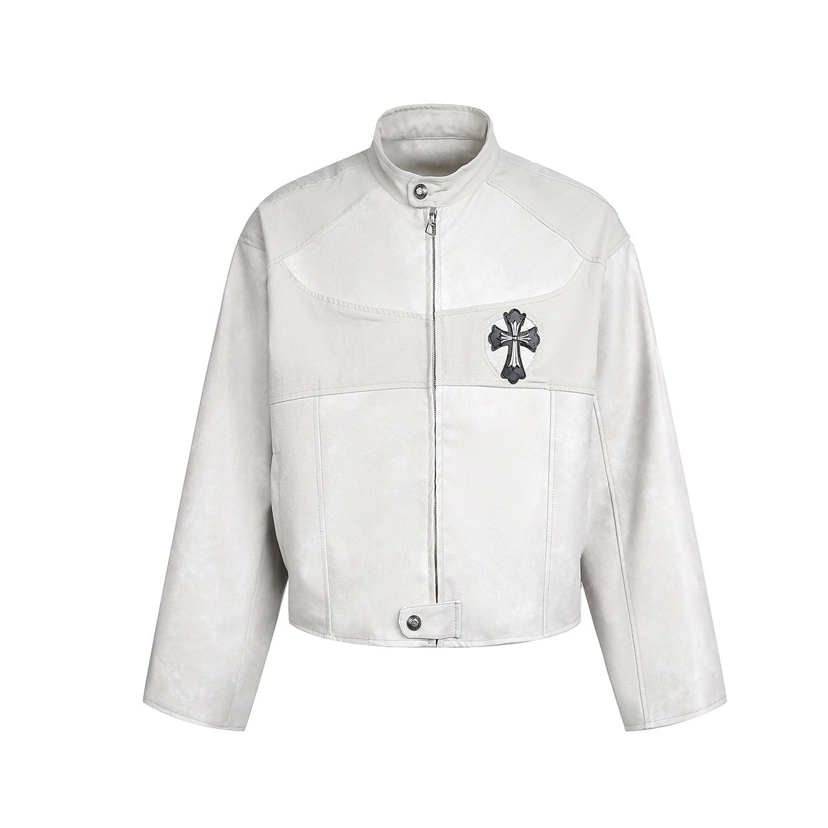 Cross Patchwork Oversize PU Leather Jacket WN23034