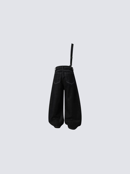 Detachable Suspender Buckle High Waist Wide Leg Denim Jeans WN28001