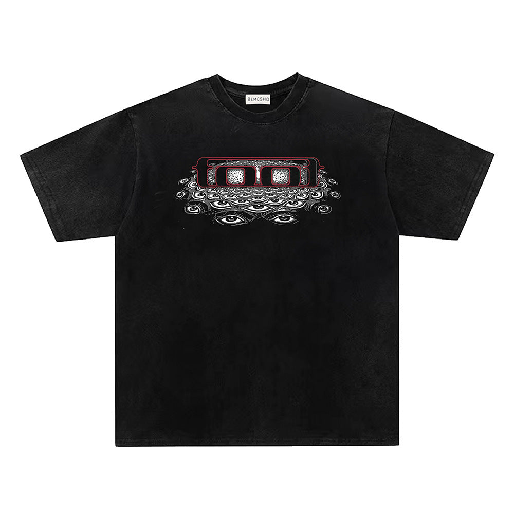 Washed Damage Abstract Graphic Print Short Sleeve T-Shirt WN26818