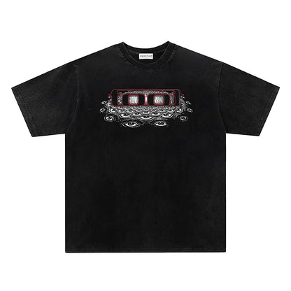 Washed Damage Abstract Graphic Print Short Sleeve T-Shirt WN26818
