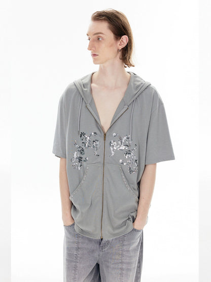 Sequin Pattern Embroidery Zipper Hoodie WN18952
