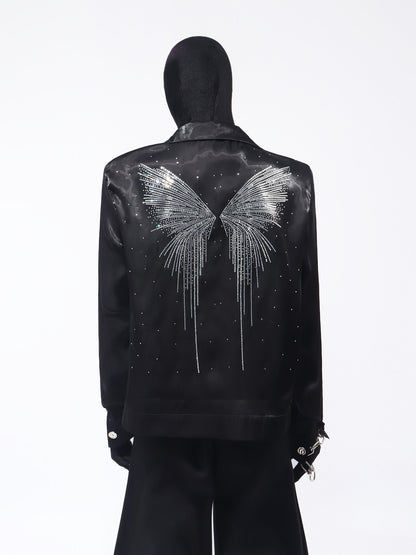 Rhinestone Butterfly PU Leather Shirt Jacket WN23680