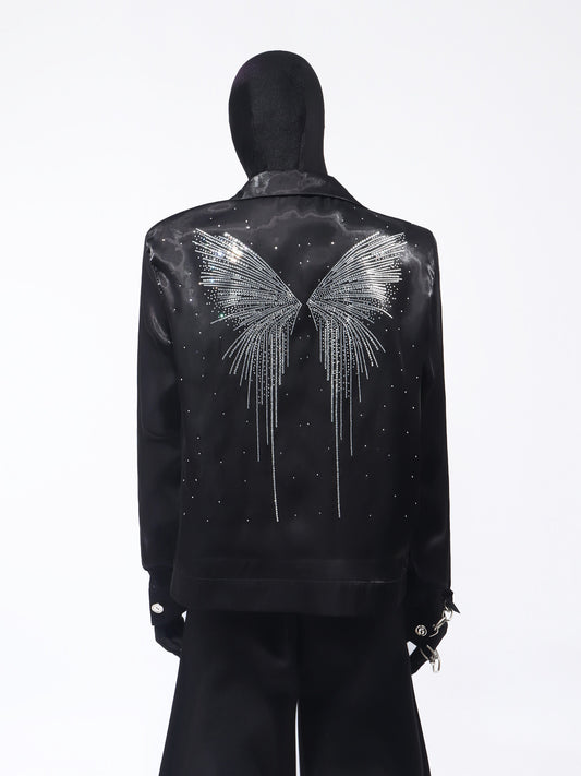 Rhinestone Butterfly PU Leather Shirt Jacket WN23680