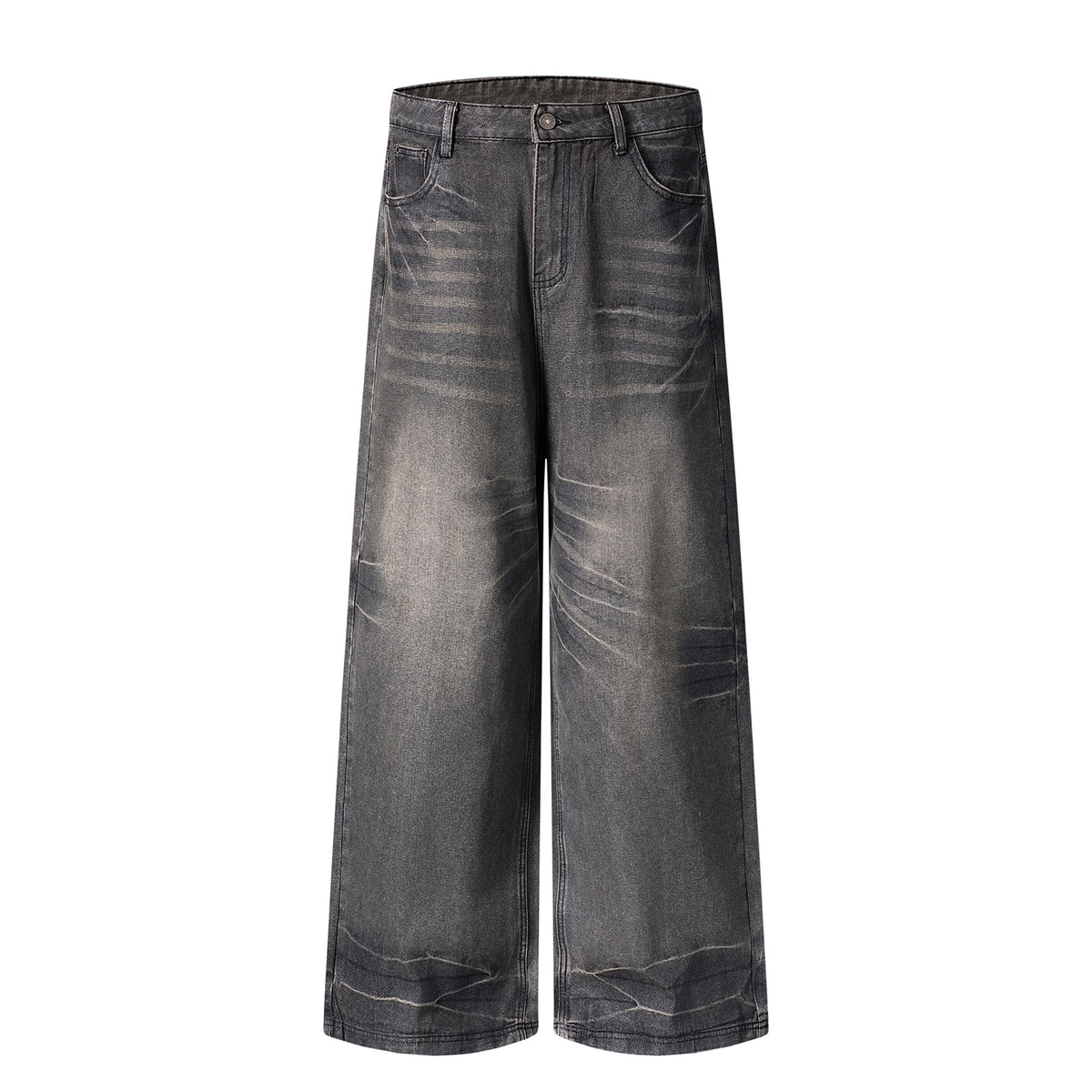 Washed Waxed Whisker Wide Leg Denim Jeans WN26868