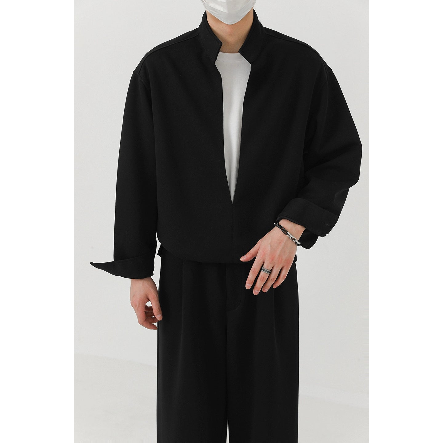 Fake Layered Stand Neck Sweatshirt & Wide Leg Sporty Pants Setup WN21264