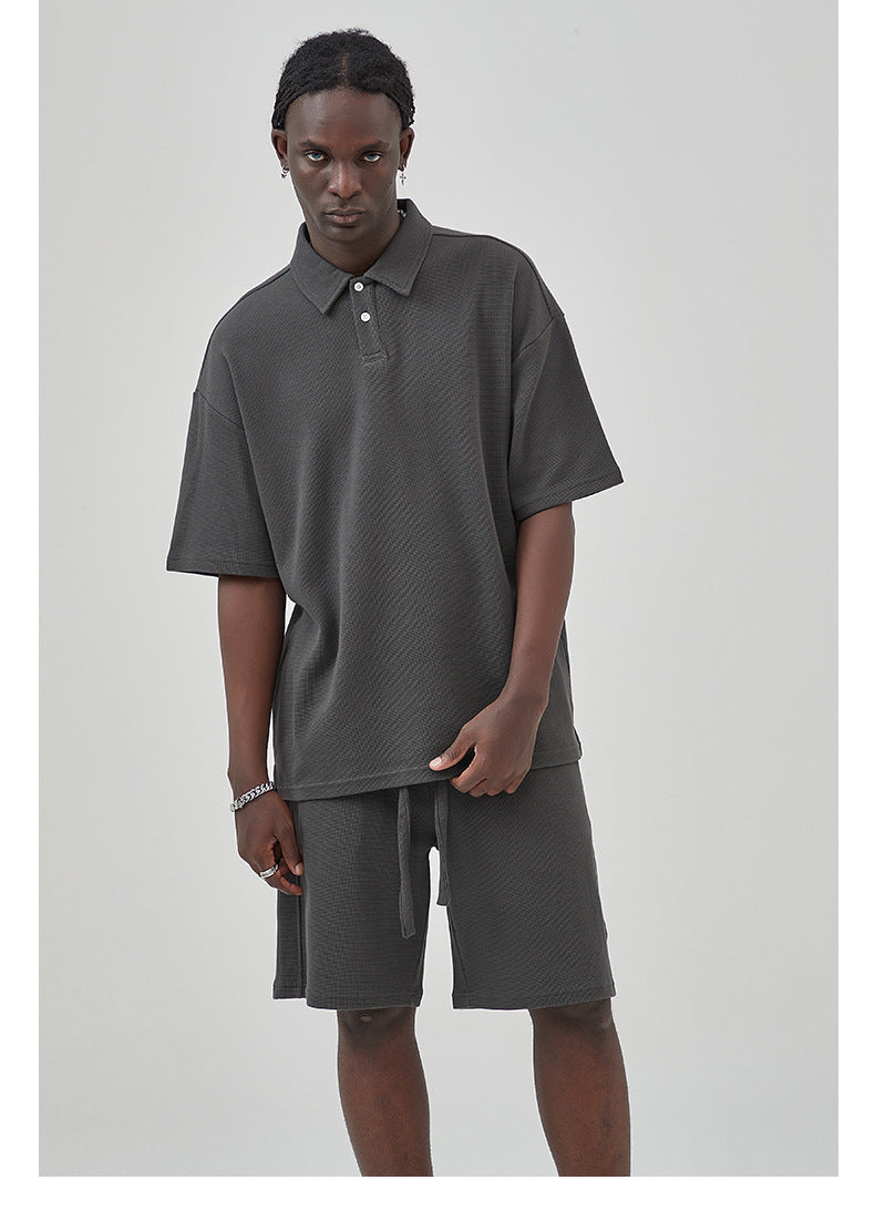 Oversize Waffle Polo Shirt & Waffle Shorts Setup WN6636