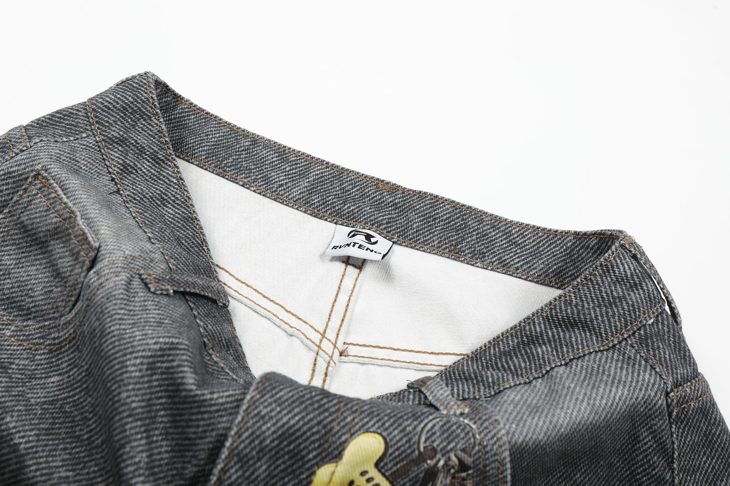 Applique Patchwork Wide Leg Half Denim Pants WN25625
