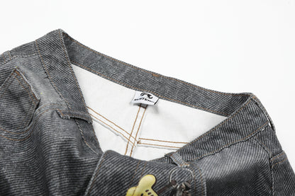 Applique Patchwork Wide Leg Half Denim Pants WN25625