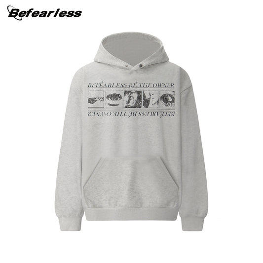 Washed Abstract Print Boxy Pullover Hoodie WN26412