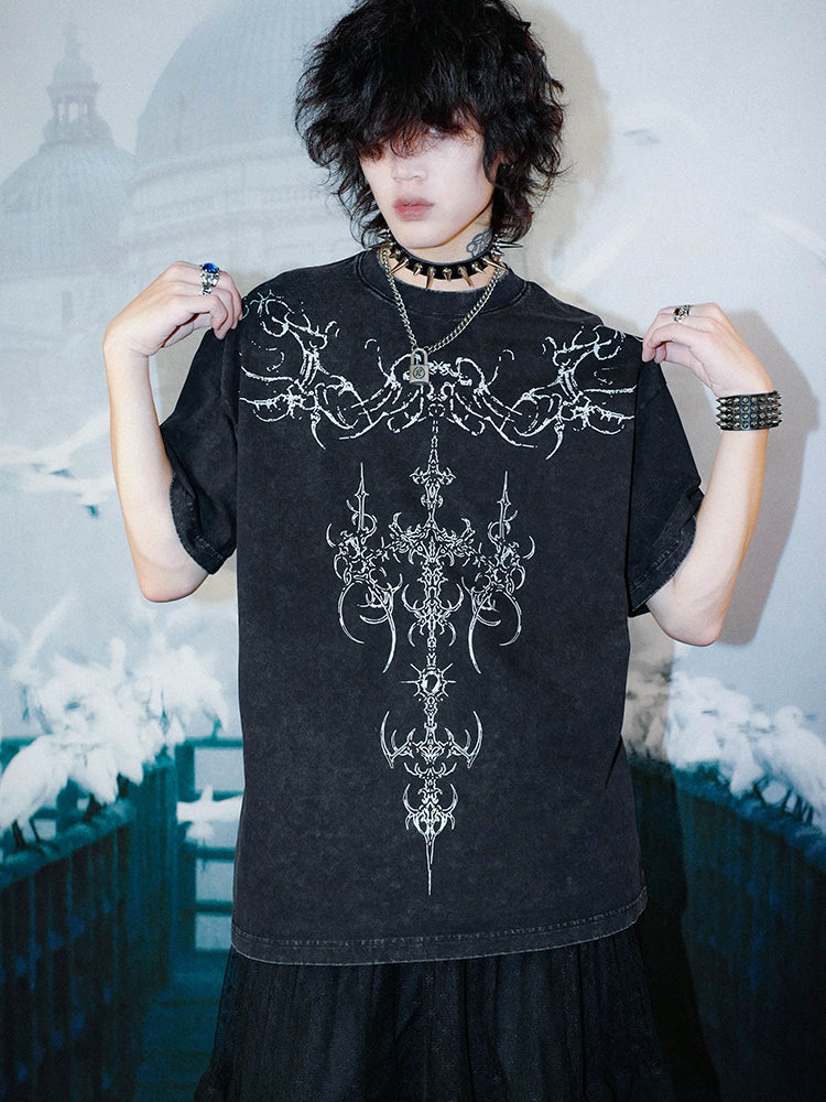 Washed Graphic Print Oversize Short Sleeve T-Shirt WN15993