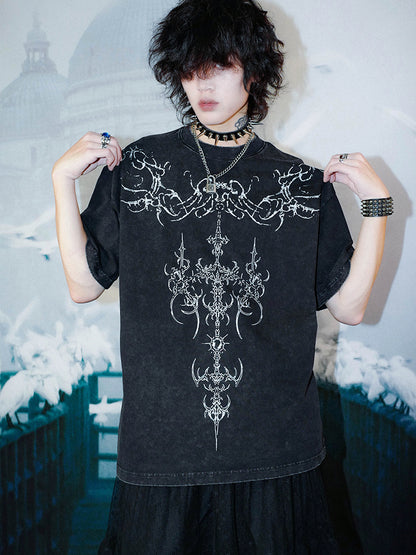 Washed Graphic Print Oversize Short Sleeve T-Shirt WN15993