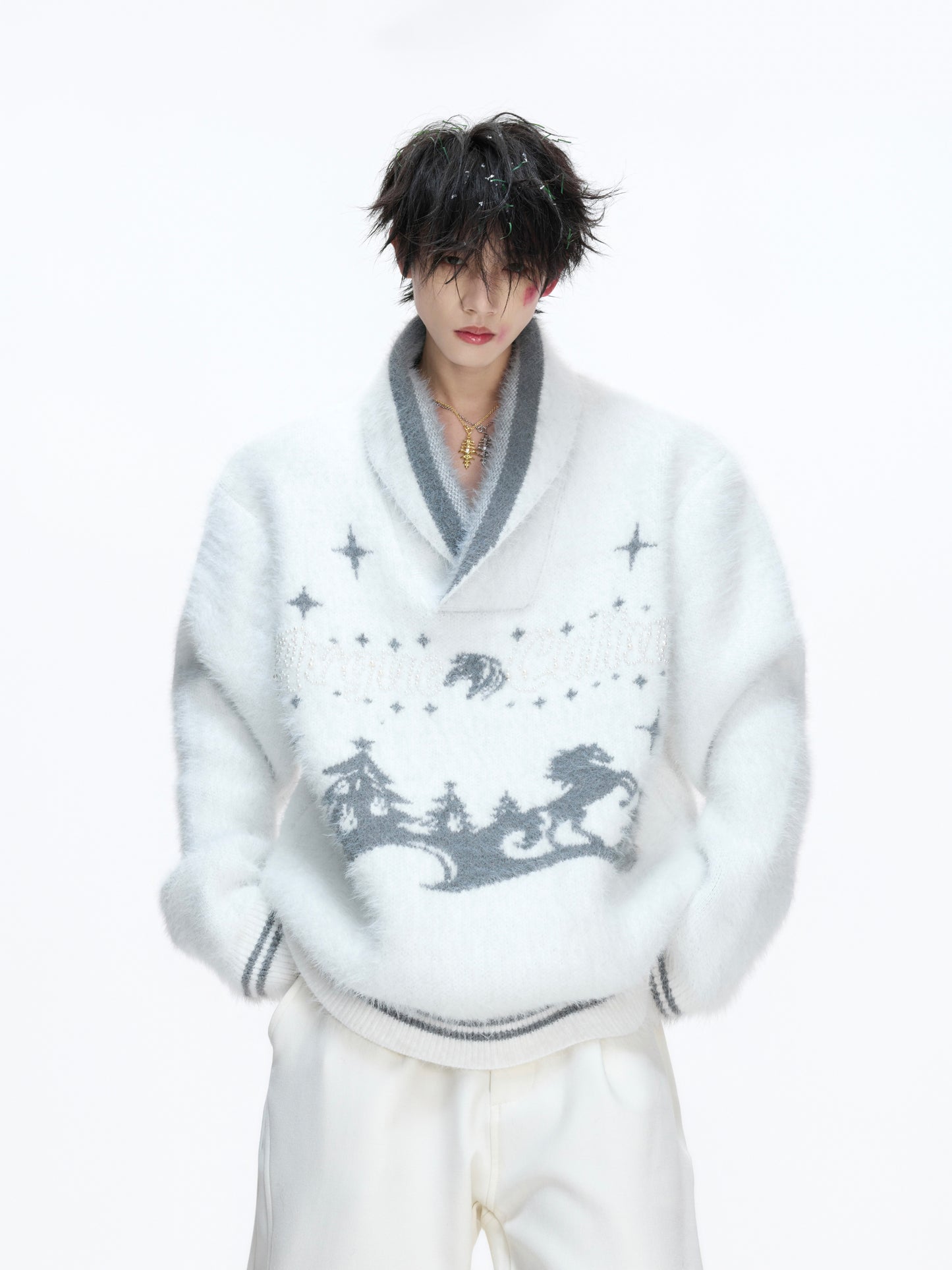 Woolen V-neck Knit Sweater WN22659