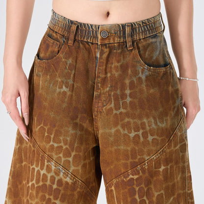 Reptile Print Wide Leg Denim Half Jeans WN28029