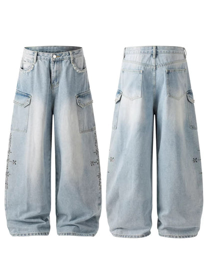 Rhinestone Studded High-Waist Wide Leg Denim Jeans WN27911