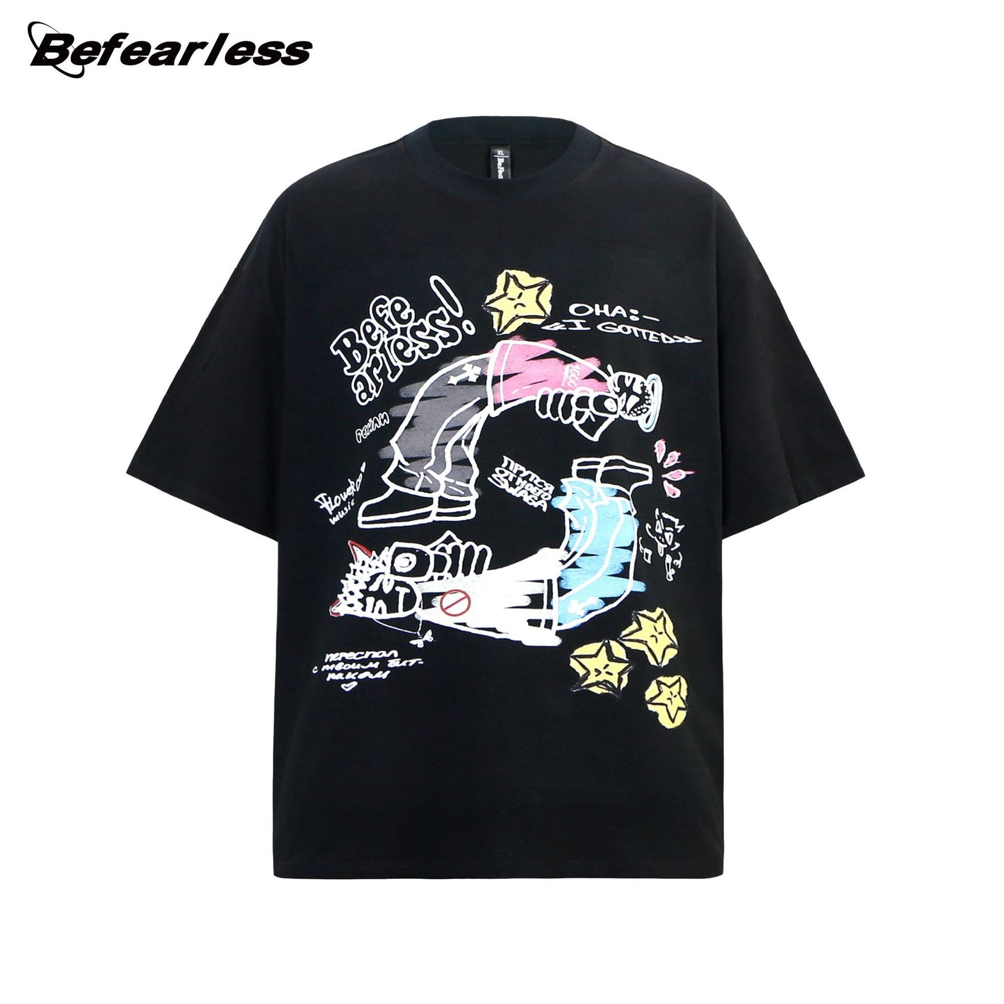 Graffiti Cartoon Print Oversize Short Sleeve T-Shirt WN26239