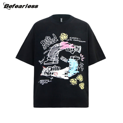 Graffiti Cartoon Print Oversize Short Sleeve T-Shirt WN26239