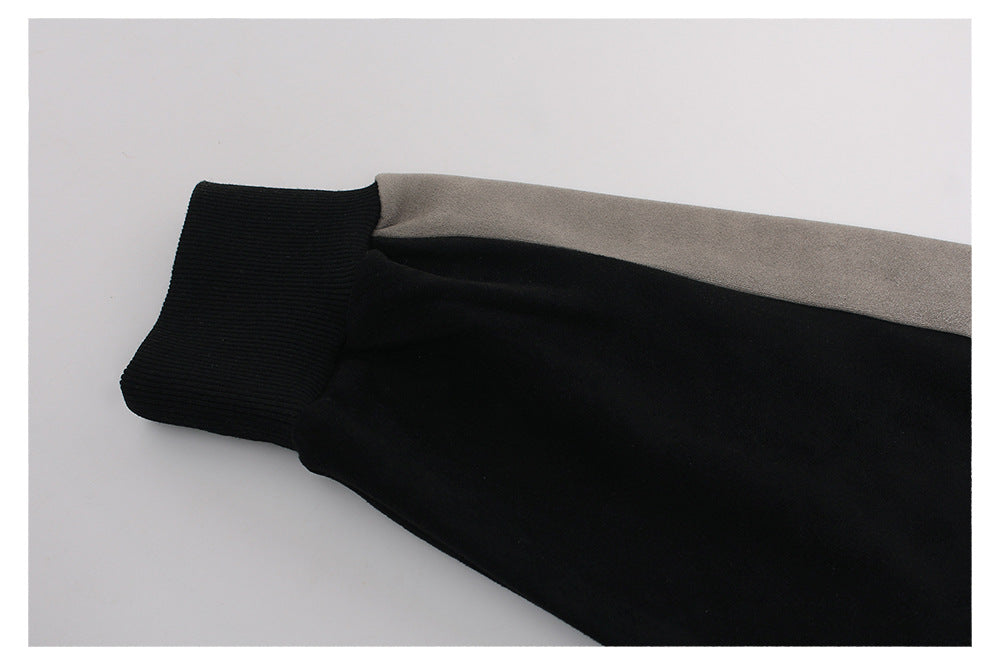Suede Panel Letter Print Zipper Hoodie WN26524