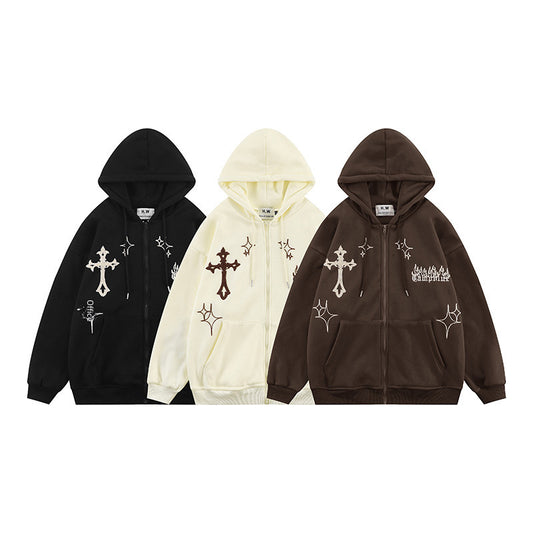 Cross Embroidery Zipper Hoodie WN11001