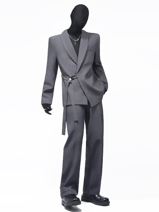 Shoulder-Pad Lace-Up Tailored Jacket & Straight Trousers Setup WN23674