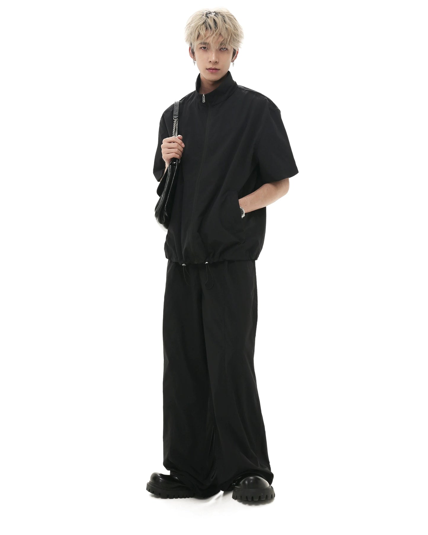 Oversize Sporty Zipper Shirt & Wide-Leg Sporty Pants Setup WN7969