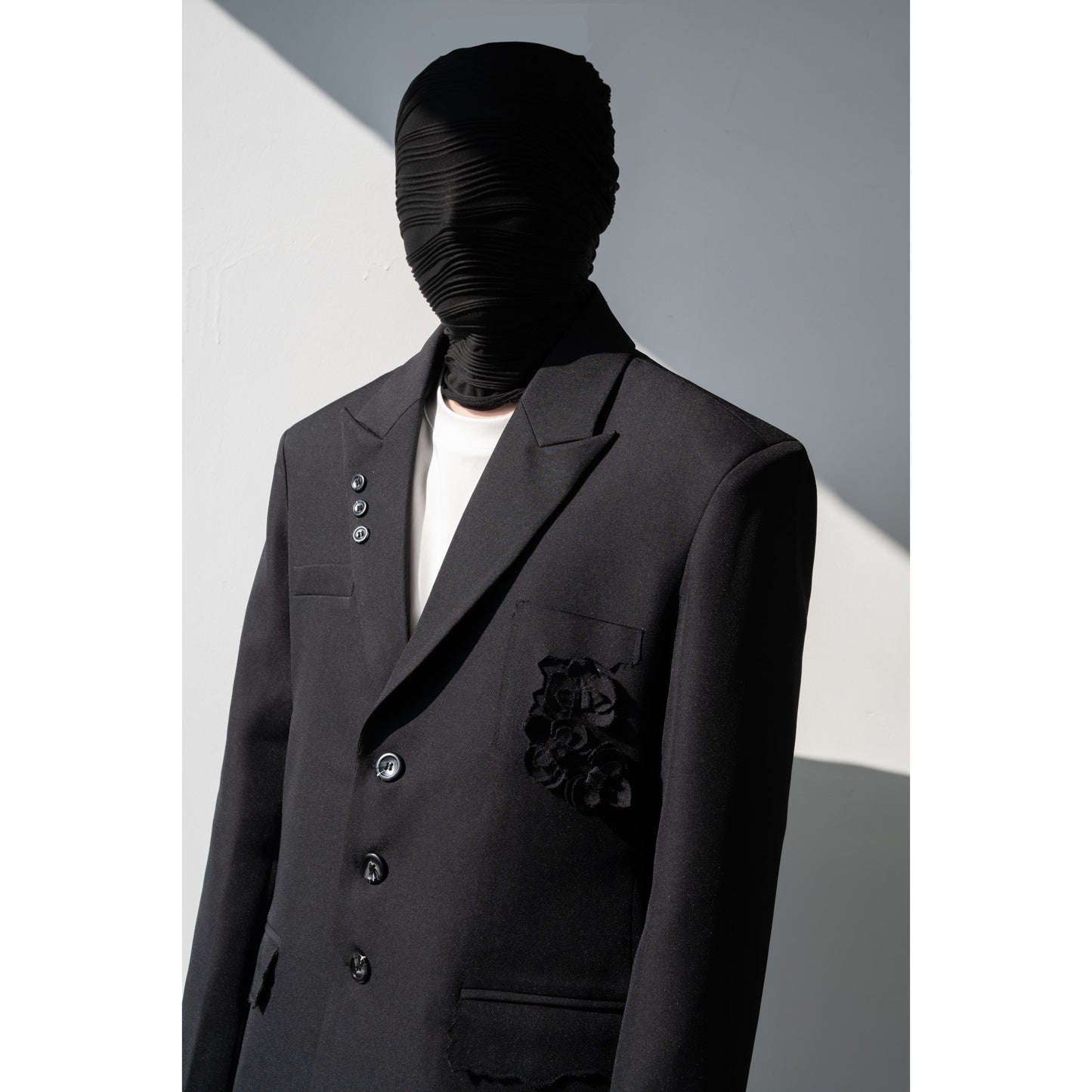 Flower Design Asymmetric Pocket Tailored Jacket & Trousers Setup WN23840