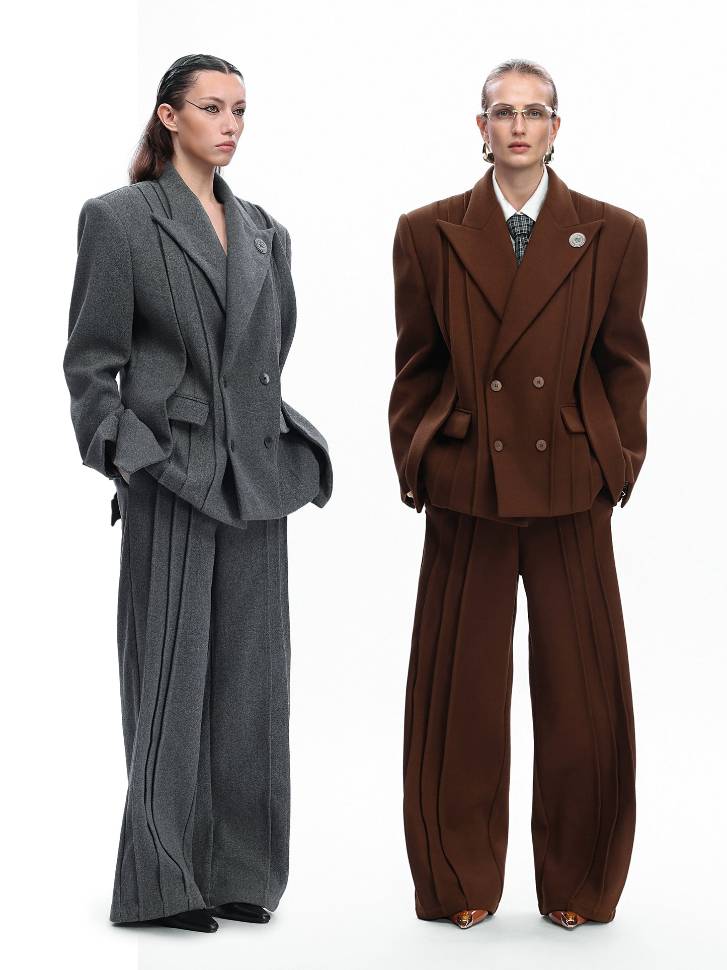 Colorblock Fake Layered Tailored Jacket & Fake Layered Trousers Setup WN22610