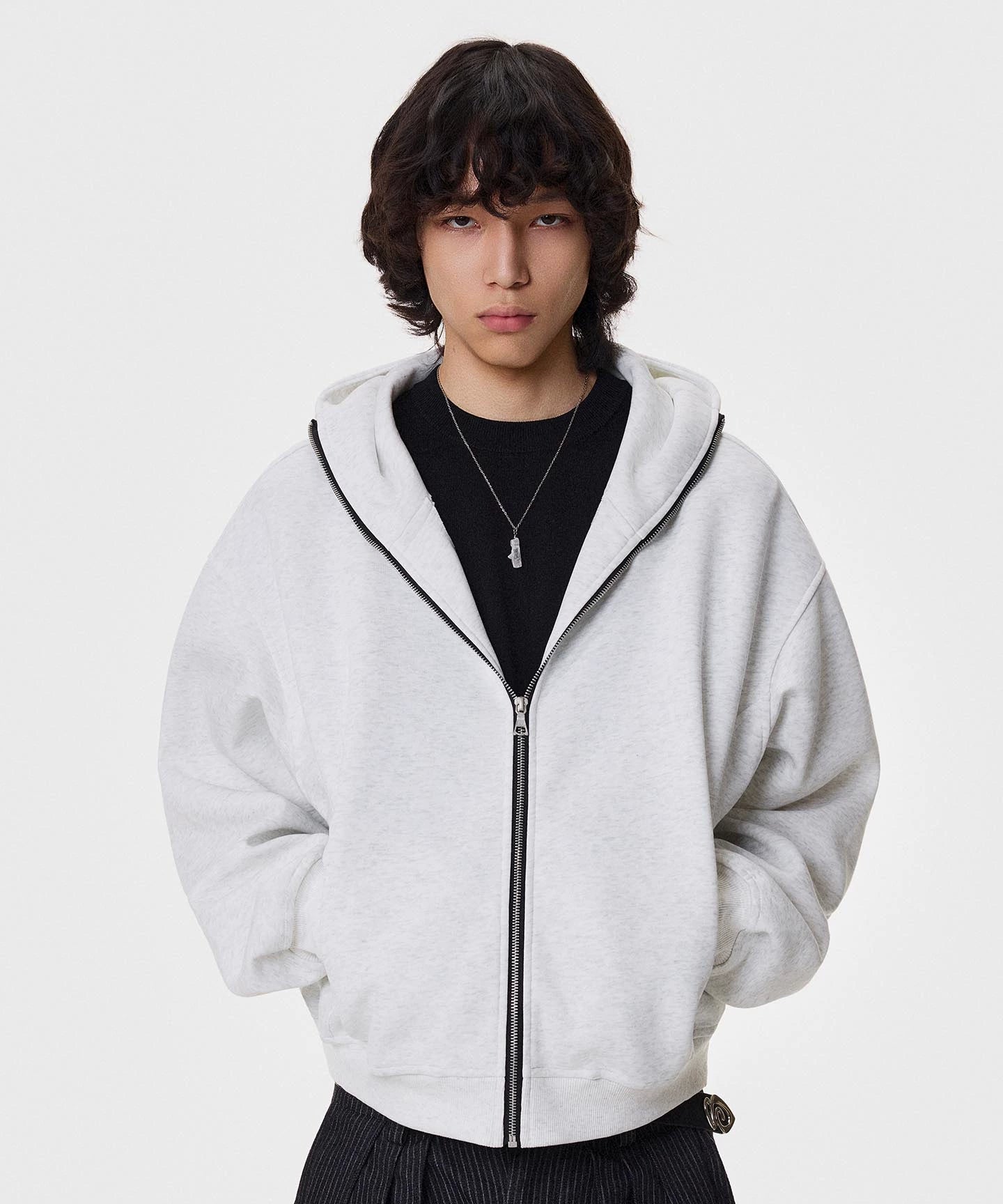 Heavy Air-Cotton Short Zipper Hoodie WN21404