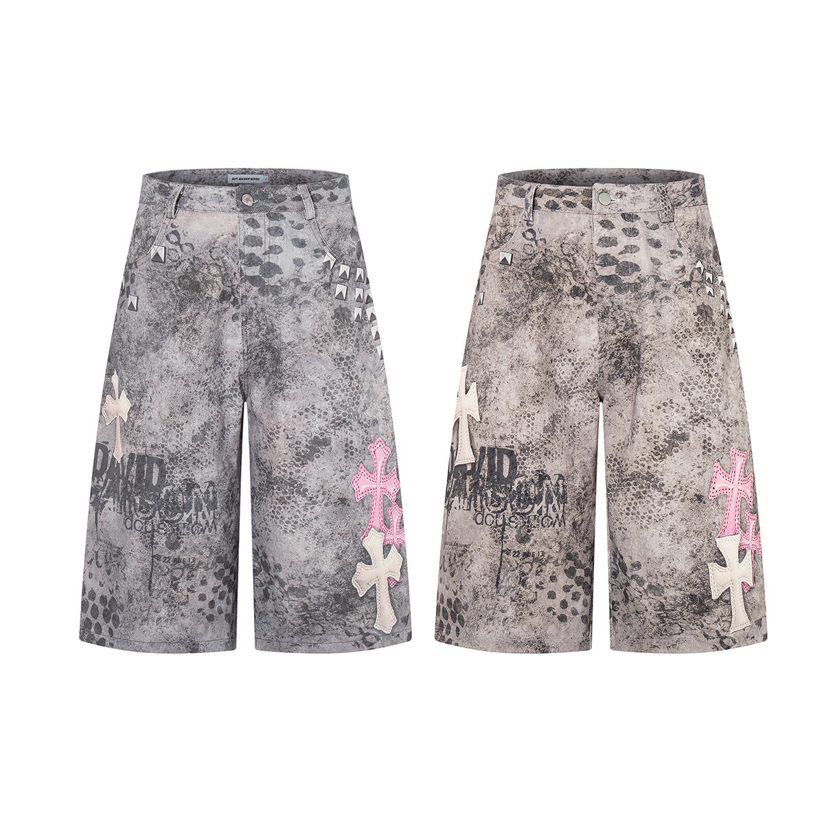 Camo Cross Graphic Denim Shorts WN25614